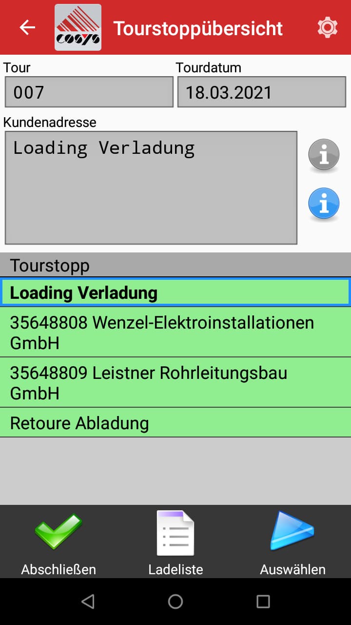TMS Software Tourenübersicht