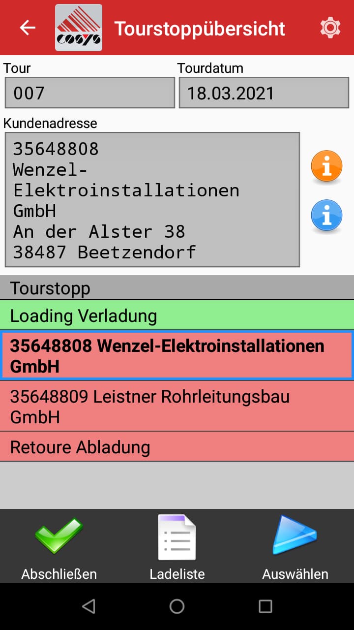 TMS Software Tourenübersicht