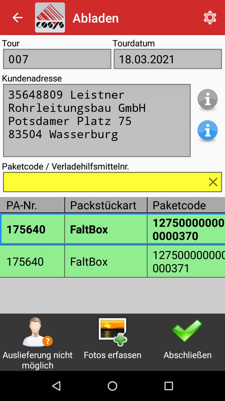 TMS Software Tourenübersicht