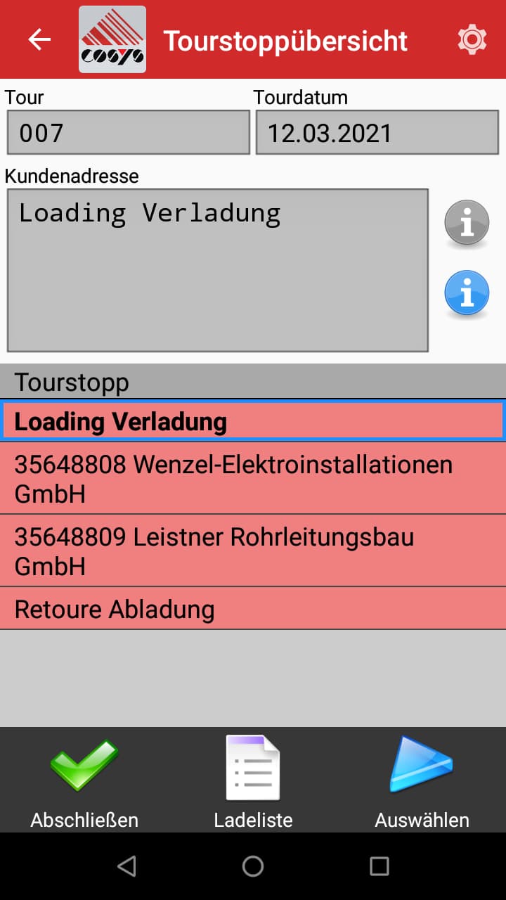 TMS Software Tourenübersicht