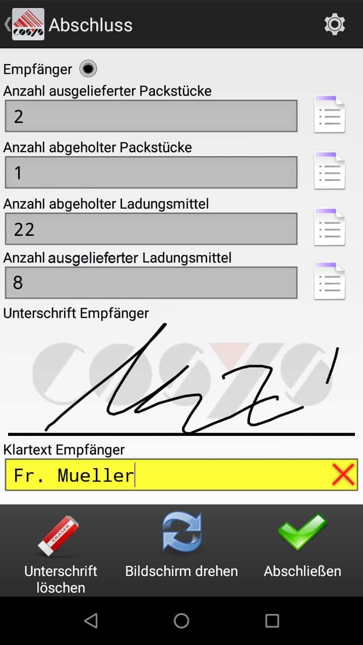 Abholung Kundenauswahl Android Software von COSYS Abholung Kundenauswahl Android Software von COSYS