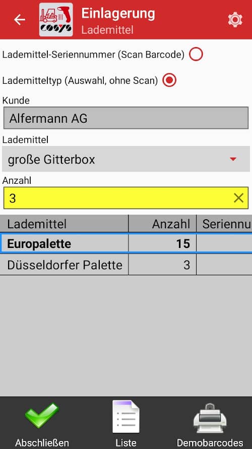 Transport – Lademittelverwaltung