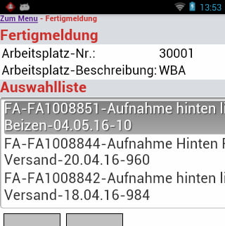 Fertigmeldung Fertigungsauftrag