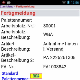 Fertigmeldung Fertigungsauftrag