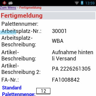 Fertigmeldung Fertigungsauftrag