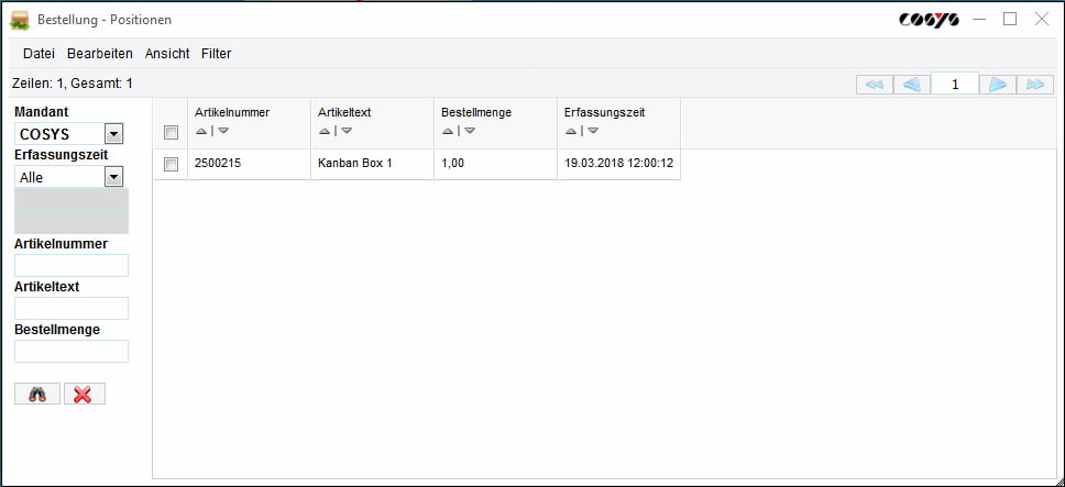 Kanban Bestellung Verwaltung COSYS WebDesk