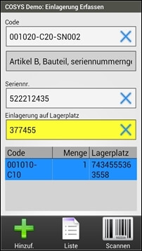 Android MDE Einlagerung seriennummerngeführt Android MDE Einlagerung seriennummerngeführt