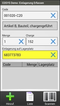 Android MDE Einlagerung chargengeführt Android MDE Einlagerung chargengeführt