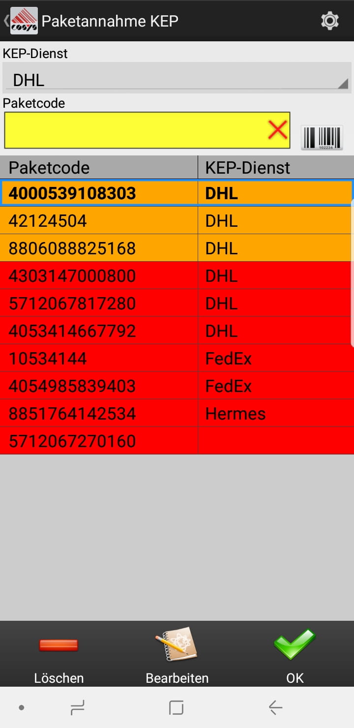 Wareneingang Artikelübersicht Android Software von COSYS