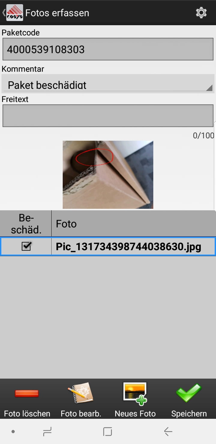 Wareneingang Artikelübersicht Android Software von COSYS
