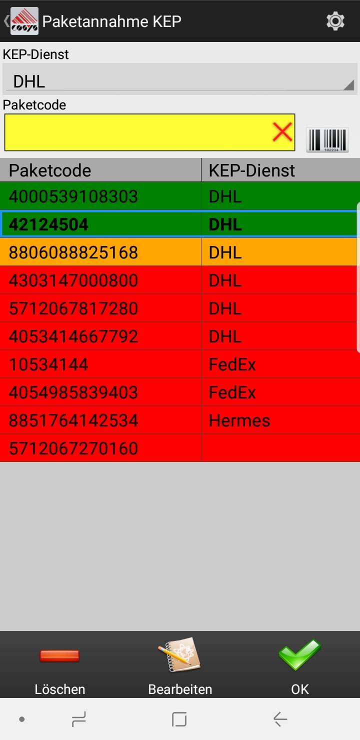 Wareneingang Artikelübersicht Android Software von COSYS