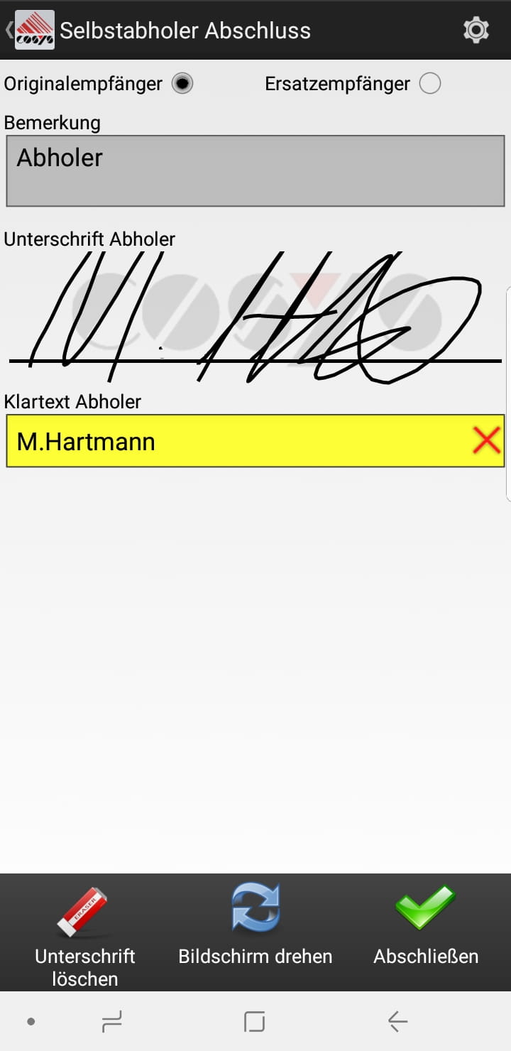 Wareneingang Artikelübersicht Android Software von COSYS