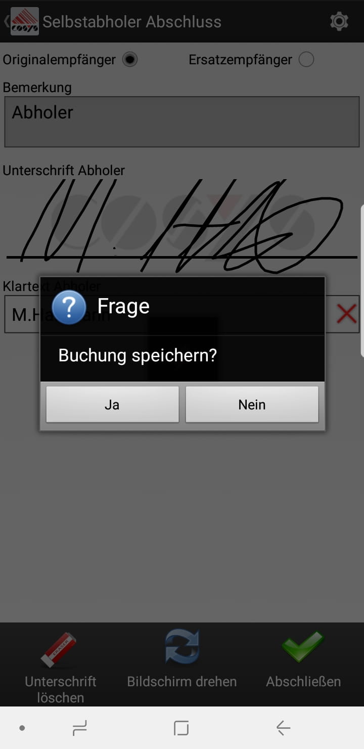 Wareneingang Artikelübersicht Android Software von COSYS