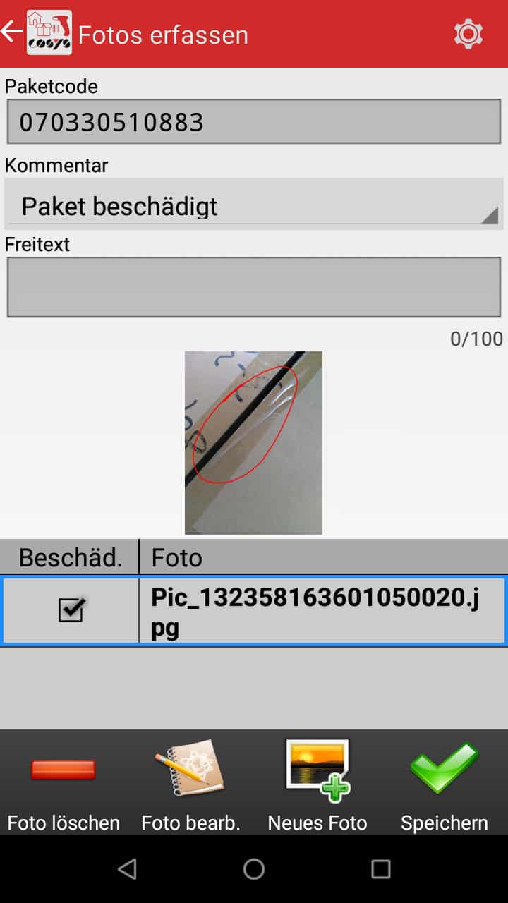 Wareneingang Artikelübersicht Android Software von COSYS