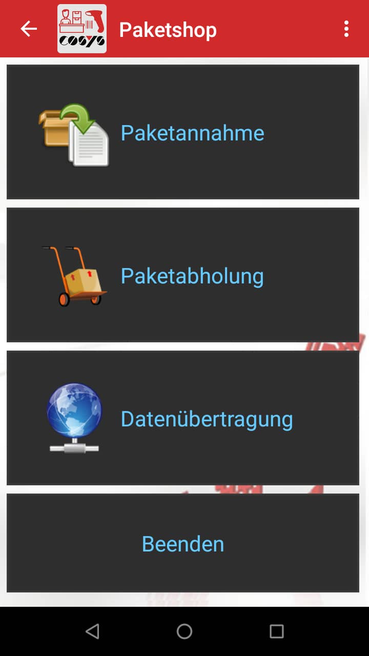 Hauptmenü Paketshop Software Hauptmenü Paketshop Software