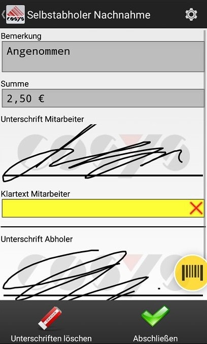 Wareneingang Artikelübersicht Android Software von COSYS