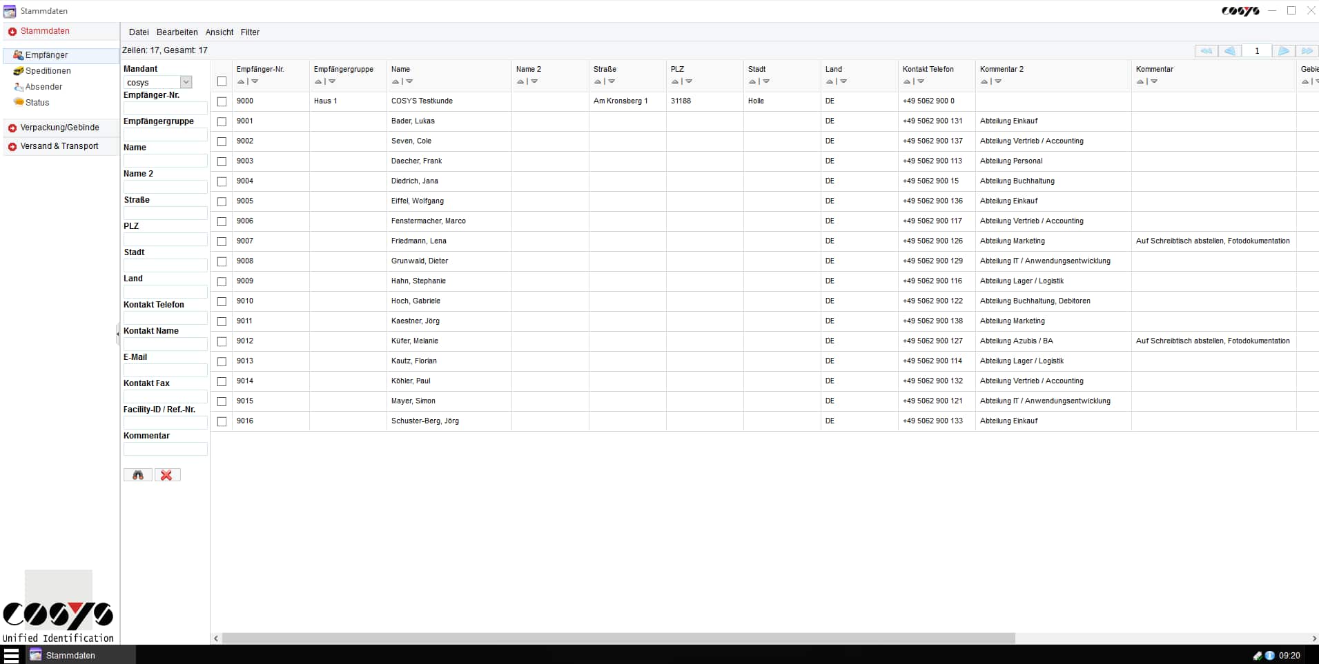 Stammdaten Empfänger WebDesk