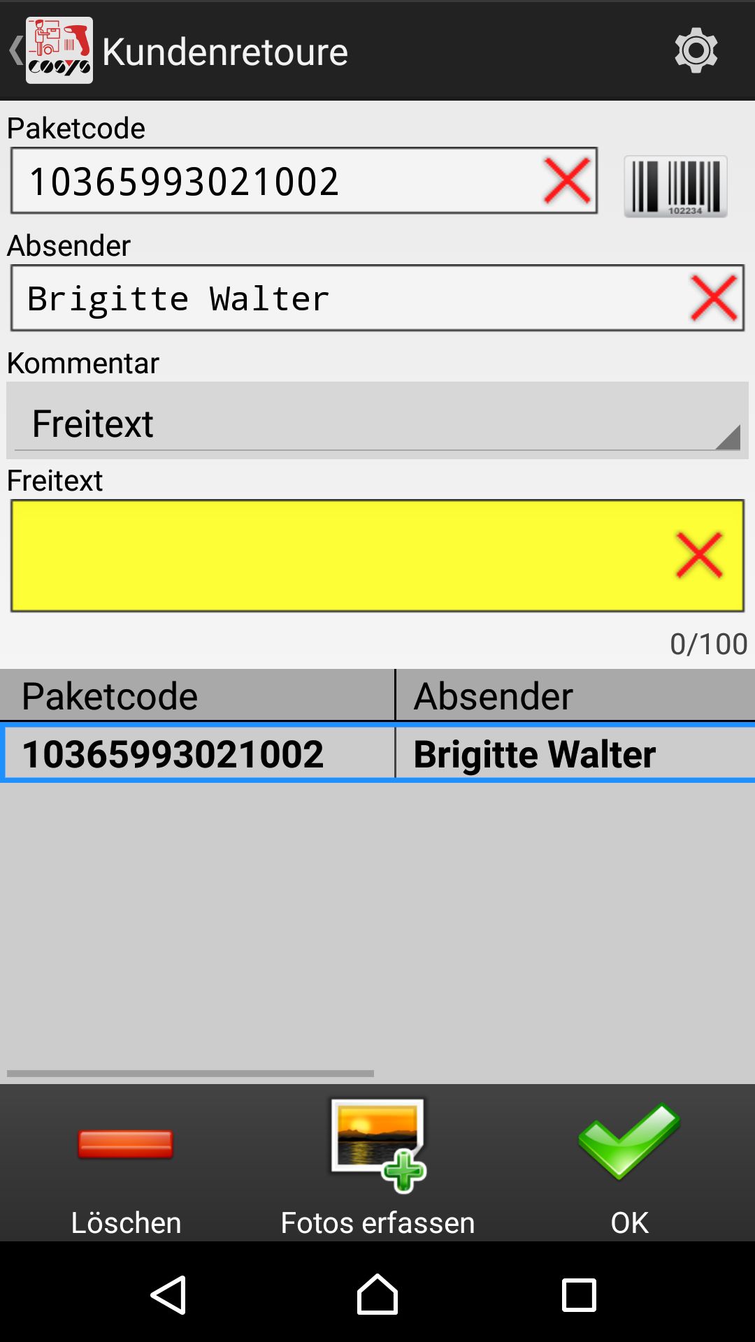 Wareneingang Auswahl Android Software von COSYS