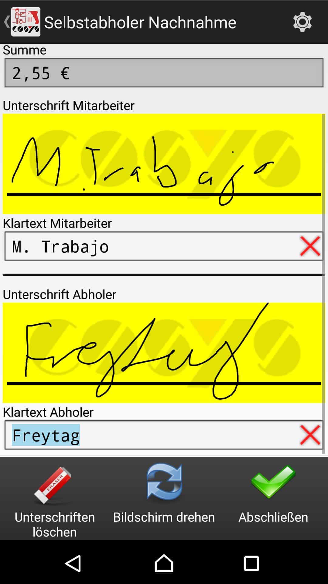 Wareneingang Artikelübersicht Android Software von COSYS