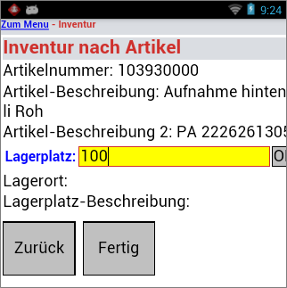 Inventur nach Artikel Inventur nach Artikel