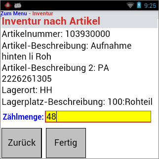 Inventur nach Artikel Inventur nach Artikel