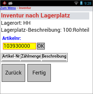 Inventur nach Lagerplatz Inventur nach Lagerplatz