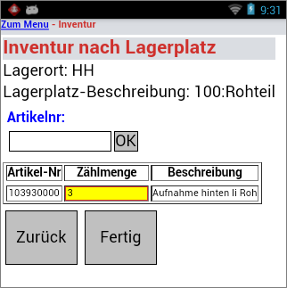 Inventur nach Lagerplatz Inventur nach Lagerplatz