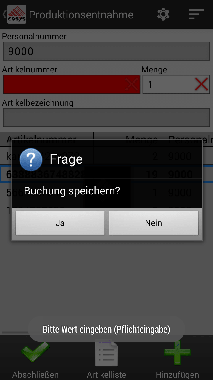 Produktionsentnahme auf dem MDE mit COSYS Produktionsmanagement Produktionsentnahme auf dem MDE mit COSYS Produktionsmanagement