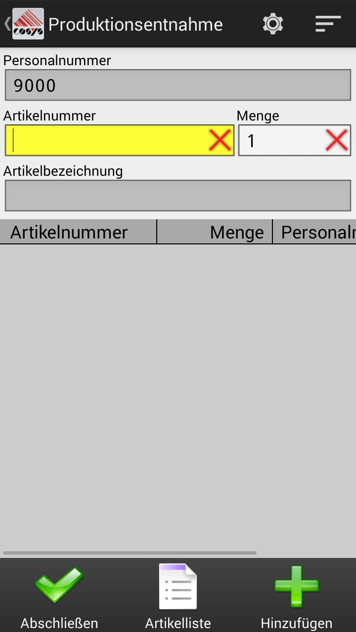 Produktionsentnahme auf dem MDE mit COSYS Produktionsmanagement Produktionsentnahme auf dem MDE mit COSYS Produktionsmanagement