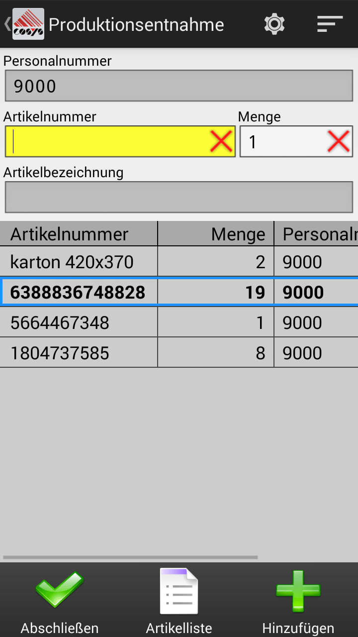 Produktionsentnahme auf dem MDE mit COSYS Produktionsmanagement Produktionsentnahme auf dem MDE mit COSYS Produktionsmanagement