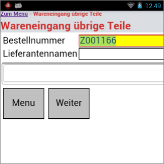 Wareneingang von übrigen Teilen Wareneingang von übrigen Teilen
