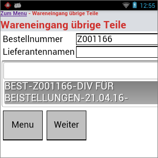 Wareneingang von übrigen Teilen Wareneingang von übrigen Teilen