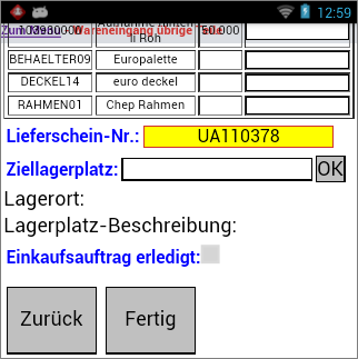 Wareneingang von übrigen Teilen Wareneingang von übrigen Teilen