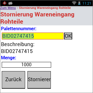 Stornierung Wareneingang Rohteile Stornierung des Wareneingang von Rohteile