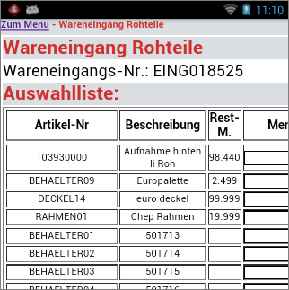 Wareneingang von Rohteilen Wareneingang von Rohteilen