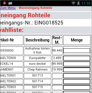 Wareneingang von Rohteilen Wareneingang von Rohteilen