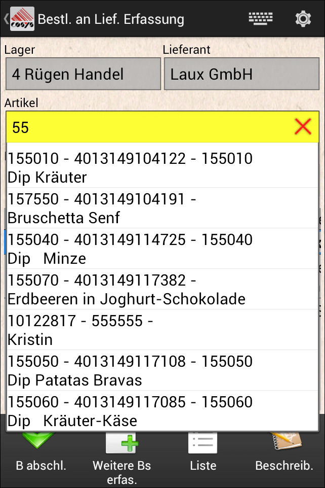 Goods order COSYS Instrumentenfachhandel Branche Software