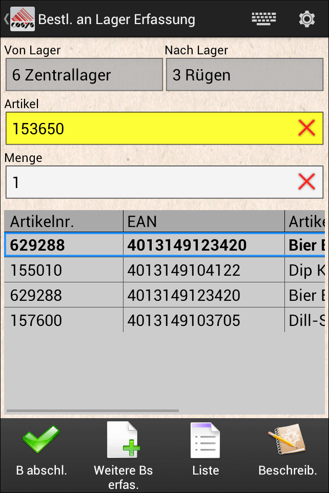 Warenbestellung Android Software von COSYS