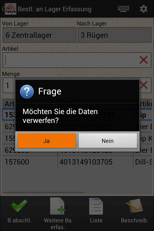 Warenbestellung Android Software von COSYS