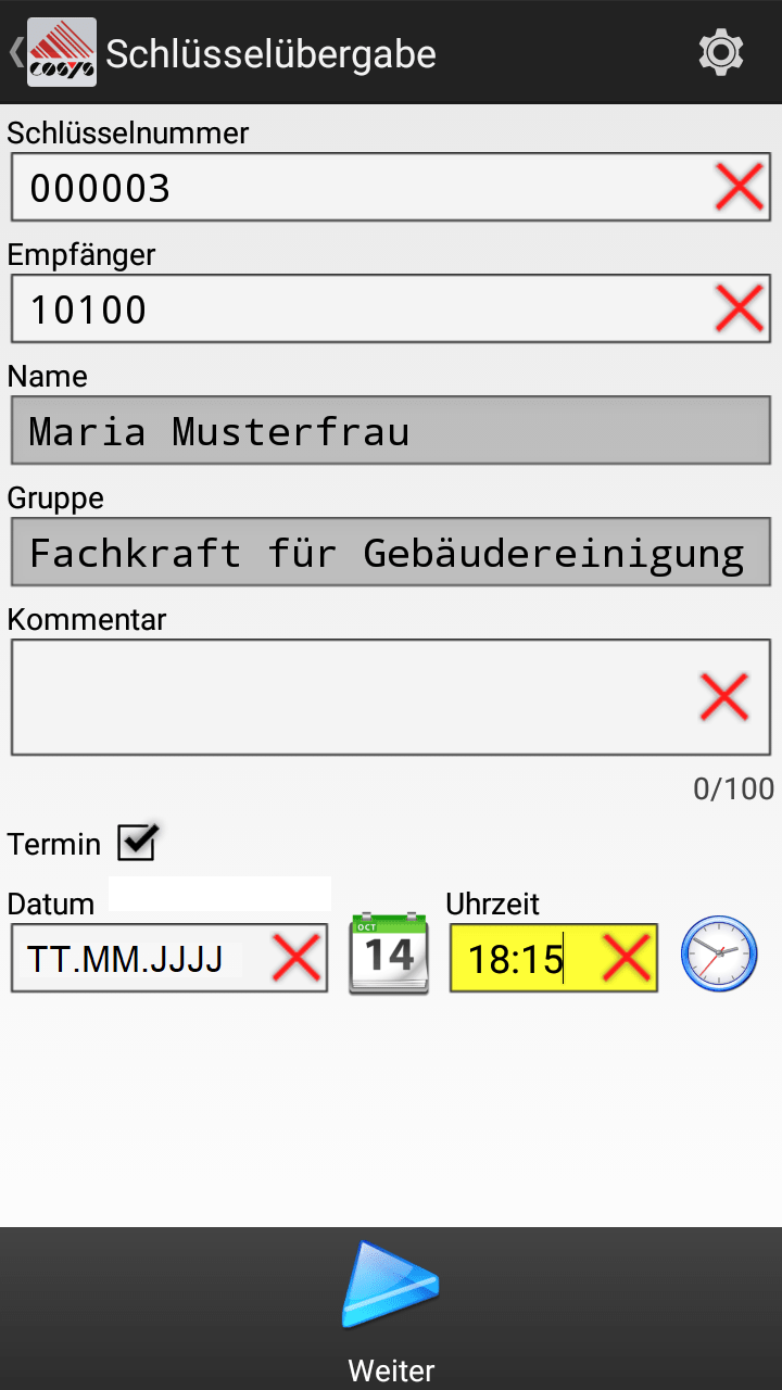 Schlüsselübergabe mit Frist COSYS Schlüsselmanagement Software
