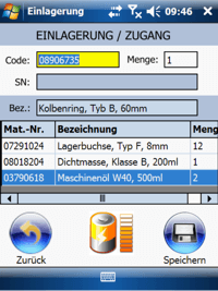 Einlagerung Lagerplatz Windows Mobile / CE Software von COSYS