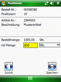 Wareneingang Artikelübersicht Windows Mobile / CE Software von COSYS