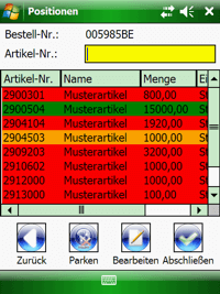 Wareneingang Artikel bearbeiten Windows Mobile / CE Software von COSYS