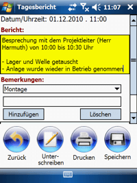 Tagesbericht Windows Mobile / CE Software COSYS