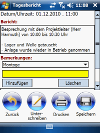 Tagesbericht Windows Mobile / CE Software COSYS