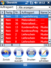 Auftragsübersicht Windows Mobile / CE Software von COSYS