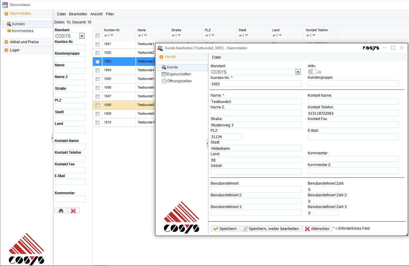 COSYS WebDesk Kundenstammdaten COSYS WebDesk Kundenstammdaten