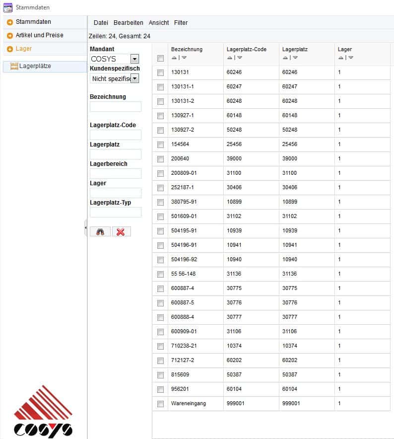COSYS WebDesk Lagerplatzverwaltung COSYS WebDesk Lagerplatzverwaltung