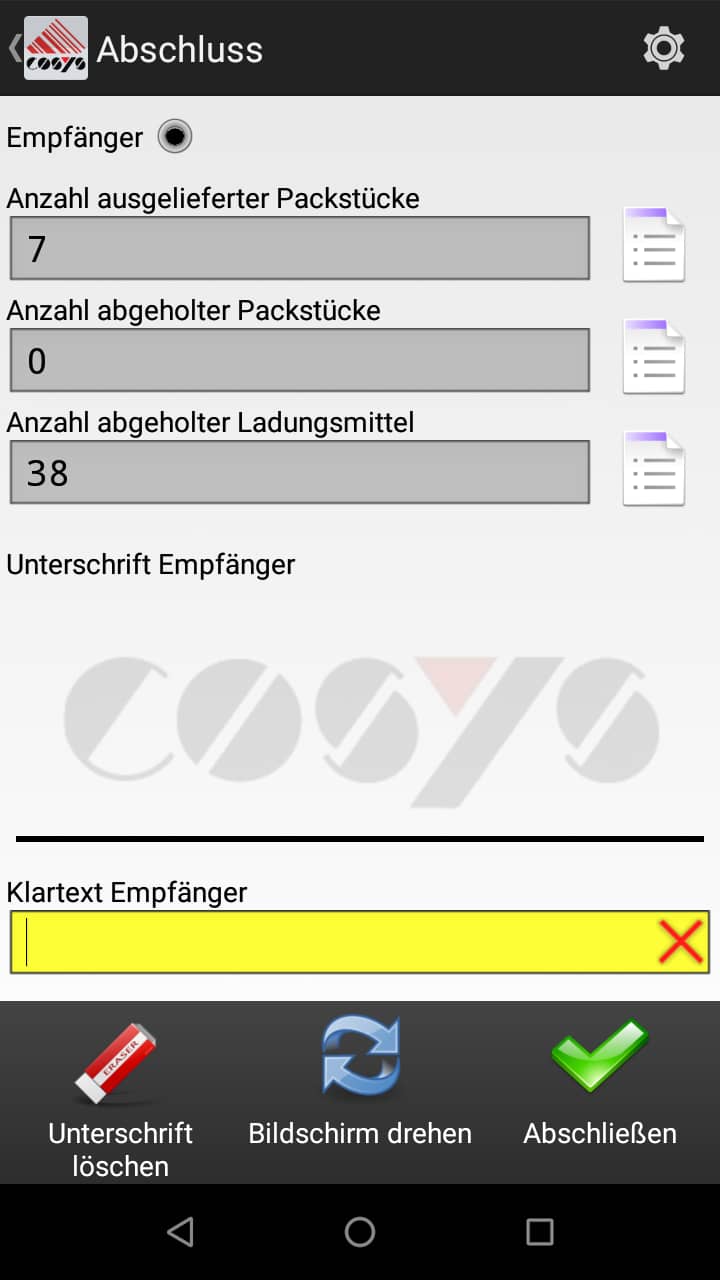 Abholung Kundenauswahl Android Software von COSYS