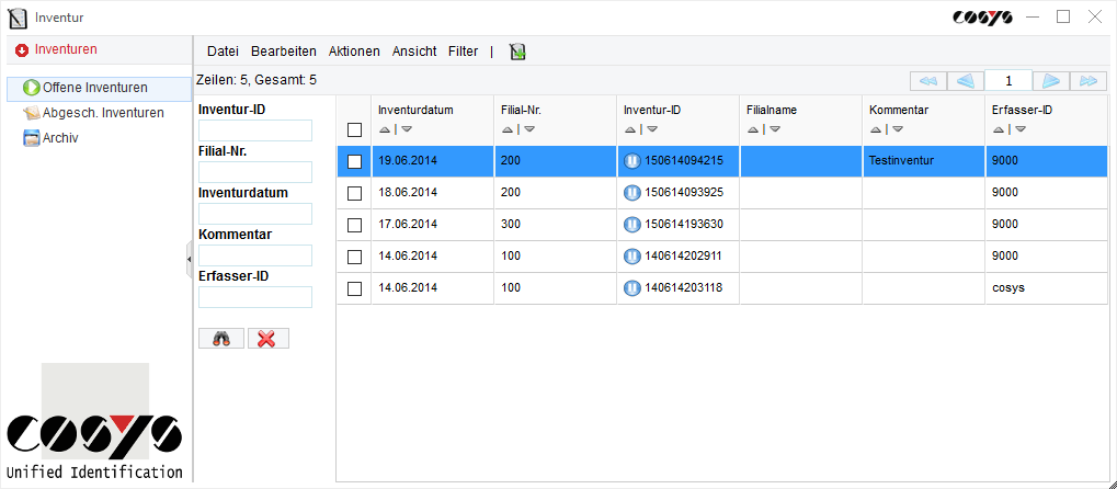 Übersicht Offene Inventuren